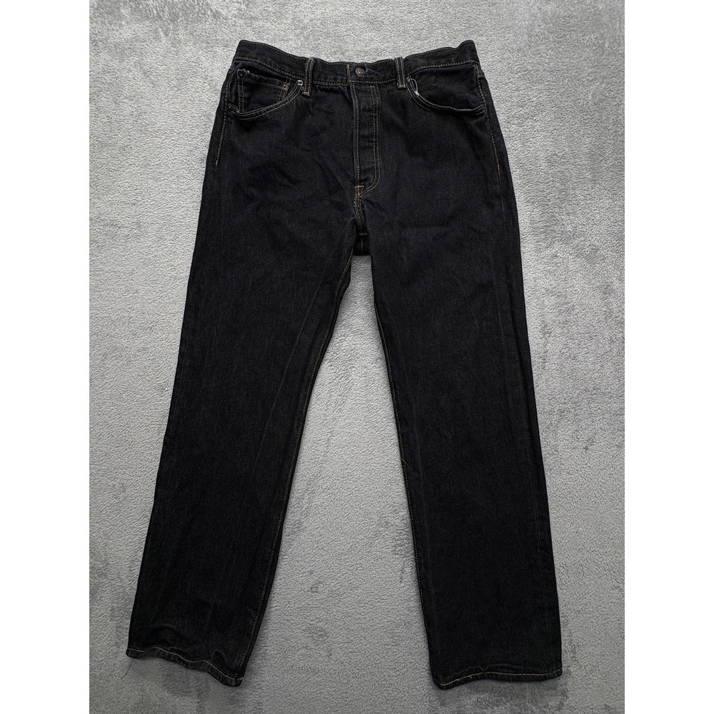 Levis 501 Jeans Mens Measured 34x31 Black Denim Button Fly Straight Leg Pants